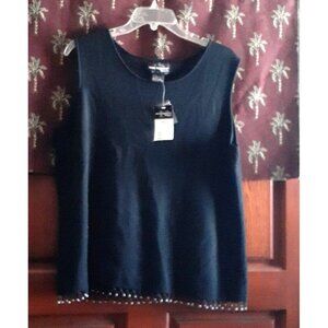 Vintage Requirements Black Sleeveless Ribbed Sweater Top Beaded Hem Size 1X  New